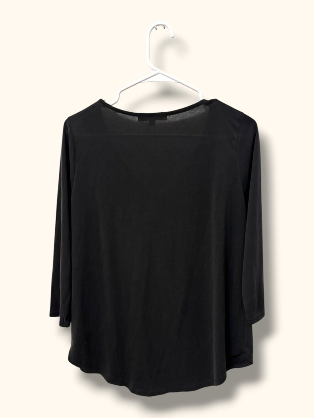 Casual Couture Top Women M Black V-Neck Zip 3/4 Sleeve Modal Stretch Lightweight - Picture 2 of 7